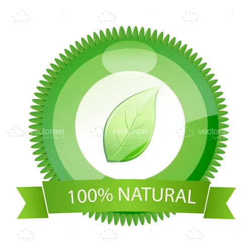 100% Natural Badge with Green Leaf
